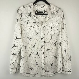 Karl Lagerfeld Eiffel Tower Paris Black and White Button‎ Up Blouse Size Medium